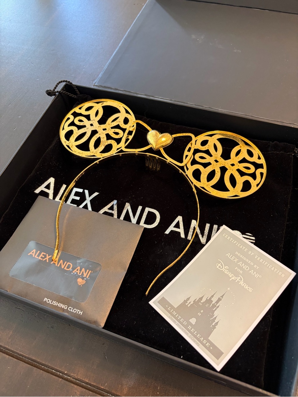 Alex and Ani Gold Filigree Mickey Ear Headband with Heart Accent